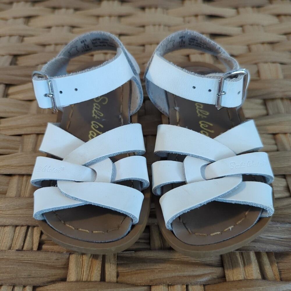 Salt Water White Strappy Leather Girl's Sandal Size 5